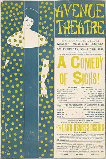 AUBREY BEARDSLEY (1872-1898). AVENUE THEATRE / A COMEDY OF SIGHS! 1894. 30x20 inches, 76¼x50¾ cm.                                                